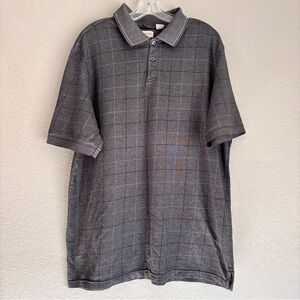 Haggar men's dark grey windowpane short sleeve polo shirt size extra large